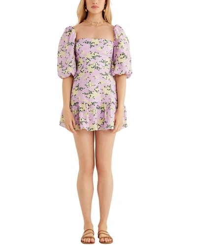 Shop Rumer Lilac Floral Linen Mini Dress In Purple