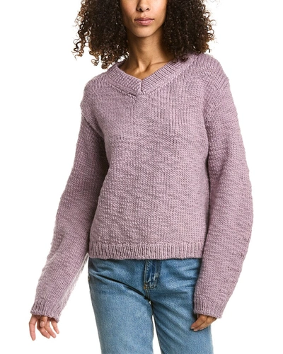 Shop Helmut Lang V-neck Slub Wool Sweater In Purple