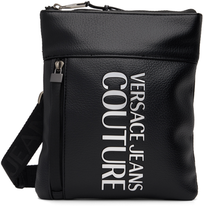 Shop Versace Jeans Couture Black Logo Bag In Eld2 Black + Silver