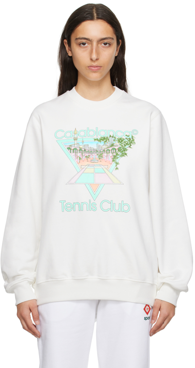 Shop Casablanca White 'tennis Club' Icon Sweatshirt In Tns Club Icn Pastele
