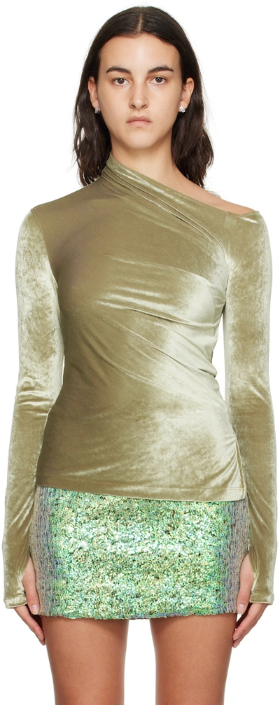 Shop Helmut Lang Khaki Asymmetrical Long Sleeve T-shirt In Sage - Y4e