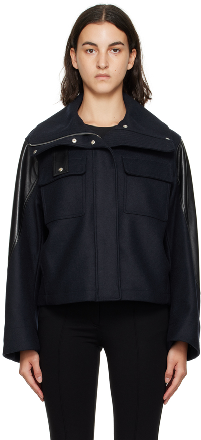Shop Helmut Lang Navy Cropped Jacket In Navy - G0f