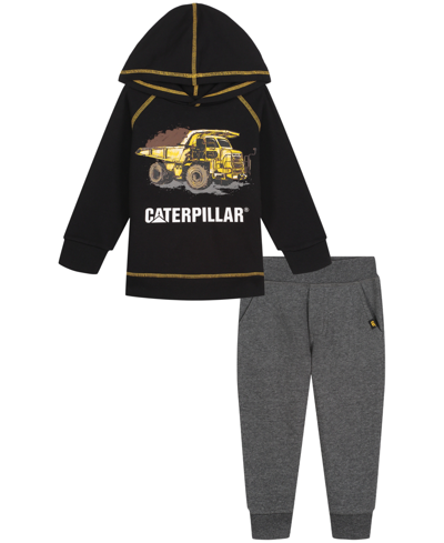 Shop Caterpillar Toddler Boys Raglan Fleece Branded Hoodie And Heather Joggers, 2 Piece Set In Black