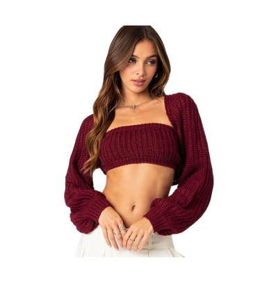 Shop Edikted Cori Two Piece Knitted Bandeau Top In Burgundy