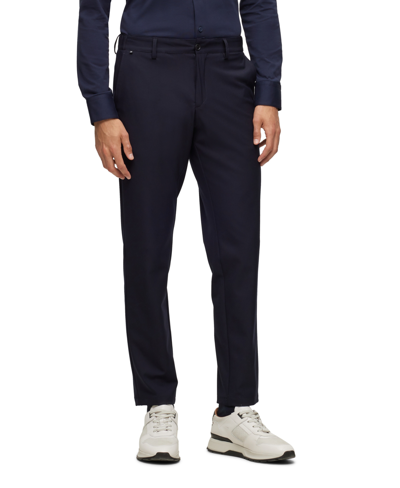 Shop Hugo Boss Boss By  Men's Micro-pattern Performance Slim-fit Trousers In Dark Blue