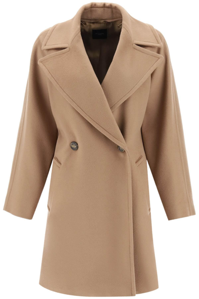 Shop Weekend Max Mara 'novella' Midi Coat In Virgin Wool In Beige