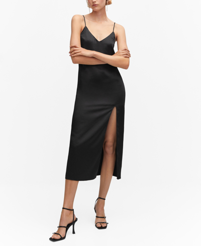 Shop Mango Women's Side-slit Satin Dress In Black