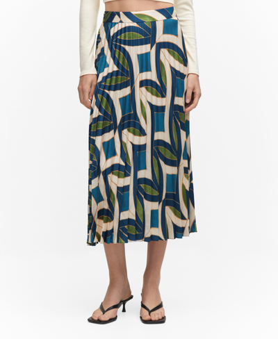Shop Mango Women's Printed Pleated Skirt In Blue