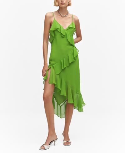 Shop Mango Women's Asymmetric Ruffled Dress In Green