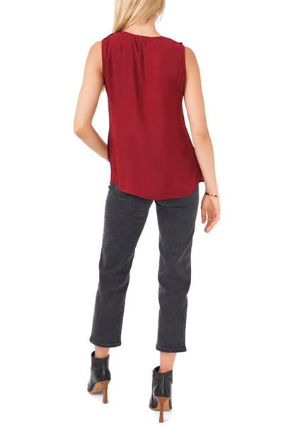Shop Vince Camuto Ruffle Neck Sleeveless Georgette Blouse In Earth Red