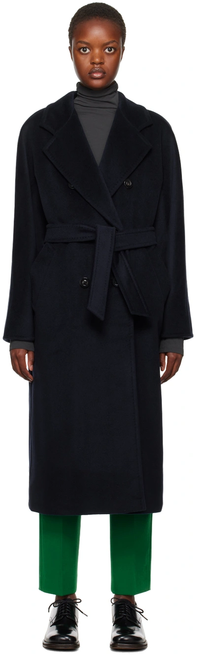 Shop Max Mara Navy Madame Coat In 005 Ultramarine