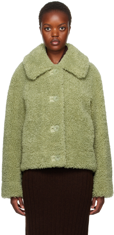 Shop Stand Studio Green Melina Faux-shearling Jacket In 57010 Sage Green