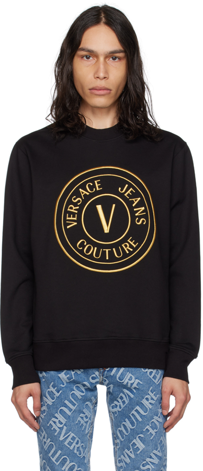Shop Versace Jeans Couture Black V-emblem Sweatshirt In Eg89 Black + Gold