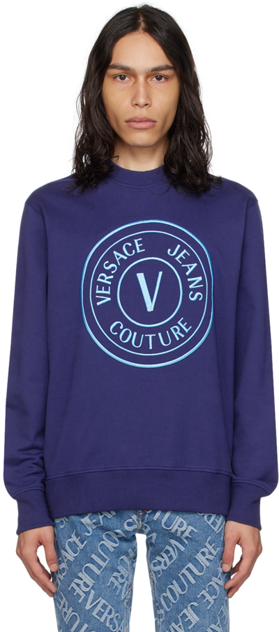 Shop Versace Jeans Couture Navy V-emblem Sweatshirt In E238 Navy