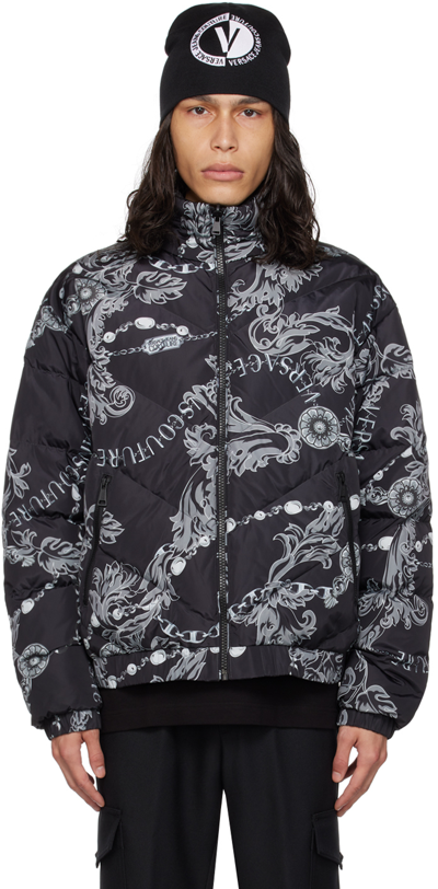 Shop Versace Jeans Couture Black Reversible Down Jacket In E899 Black