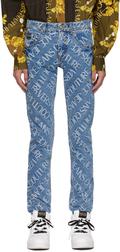 Shop Versace Jeans Couture Blue Piece Number Jeans In E904-indigo