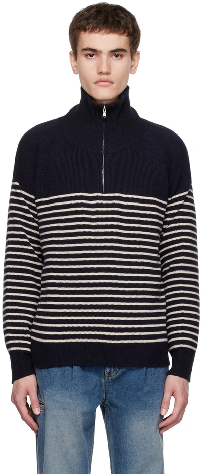 Shop Dunst Navy Striped Sweater In French Navy / Cream