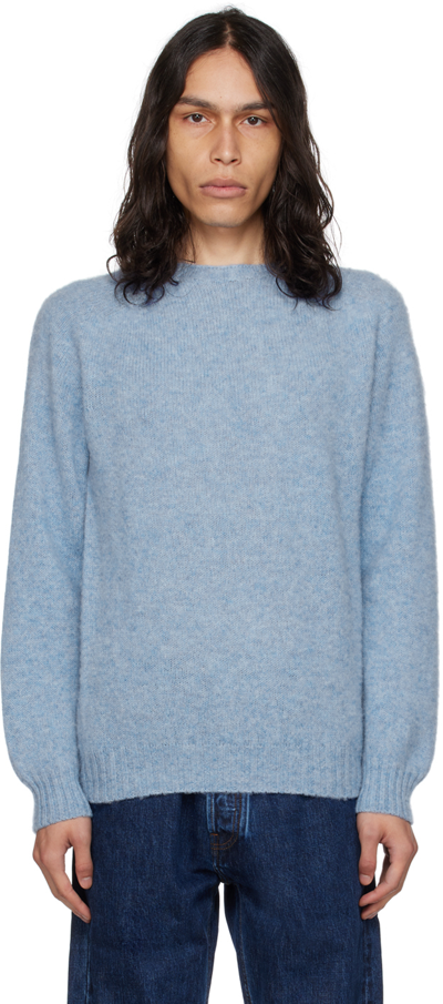 Shop Drake's Blue Brushed Sweater In 200 Light Blue
