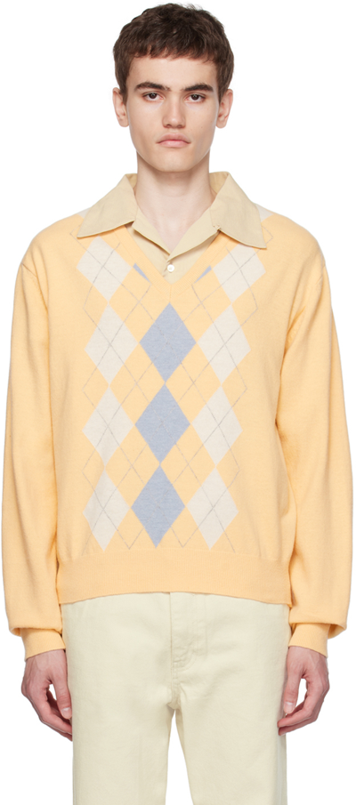 Shop Dunst Yellow Argyle Sweater In Butter