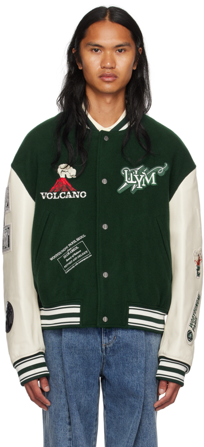 Shop Wooyoungmi Green Volcano Bomber Jacket In Fresh Green 917f