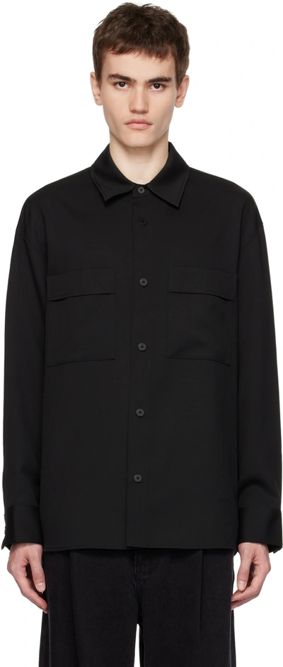 Shop Solid Homme Black Pocket Shirt In 466b Black
