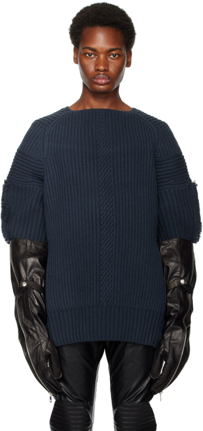 Shop System Blue Fringe Sweater In Indigo (greenish Nav