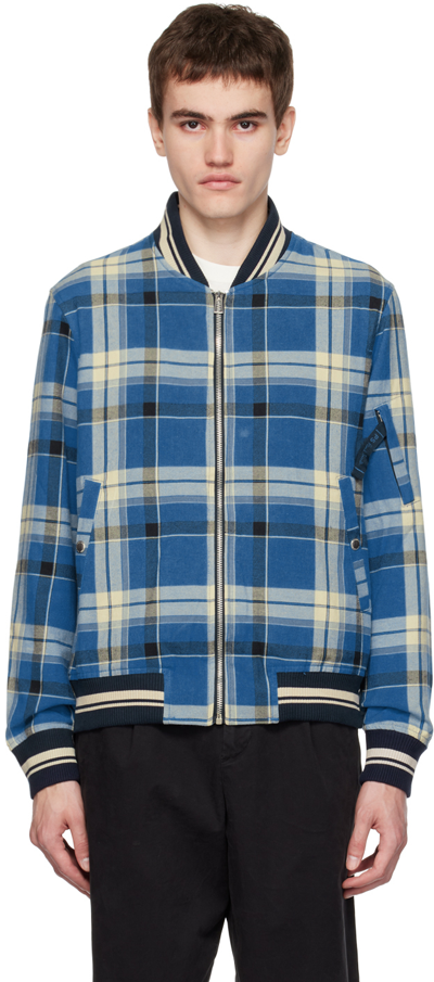 Shop Ps By Paul Smith Blue Check Bomber Jacket In 45 Blues