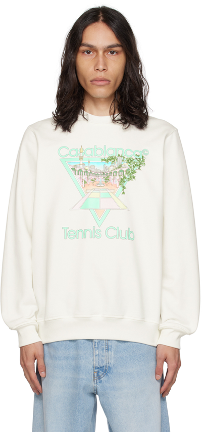 Shop Casablanca White 'tennis Club' Sweatshirt In Tennis Club Icon Pas