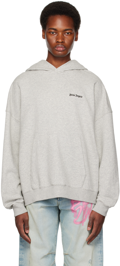 Shop Palm Angels Gray Embroidered Hoodie In Melange Grey Blac