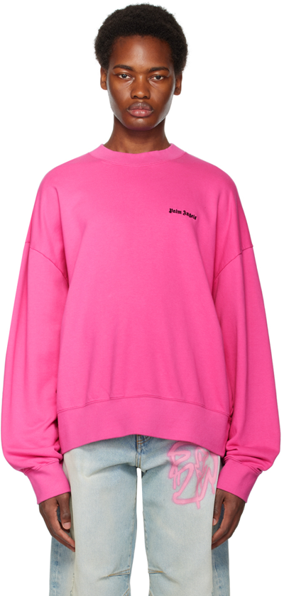 Shop Palm Angels Pink Embroidered Sweatshirt In Fuchsia Black