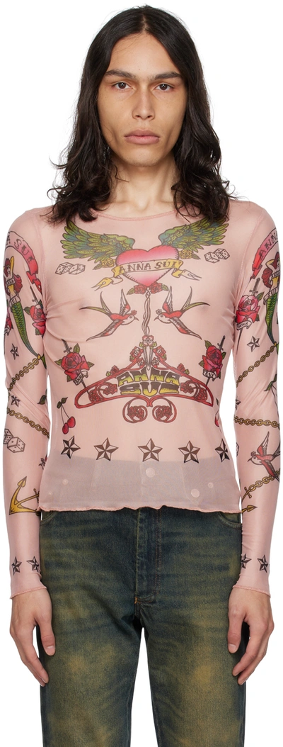 Shop Anna Sui Ssense Exclusive Pink Tattoo Long Sleeve T-shirt In Nude
