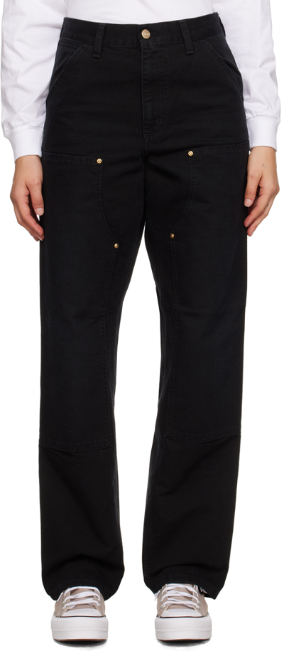 Shop Carhartt Black Double Knee Trousers In Black Aged Canvas