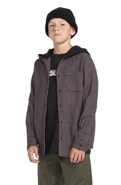 Shop Volcom Kids' Archibold Hooded Button-up Shirt In Black