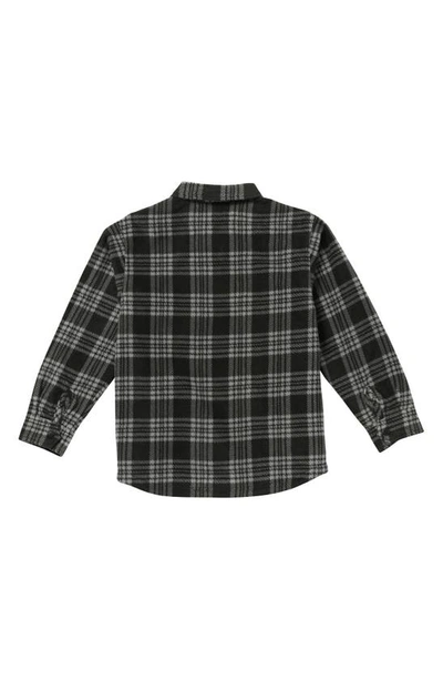 Shop Volcom Kids' Wallace Plaid Fleece Snap-up Shirt Jacket In Black Grey