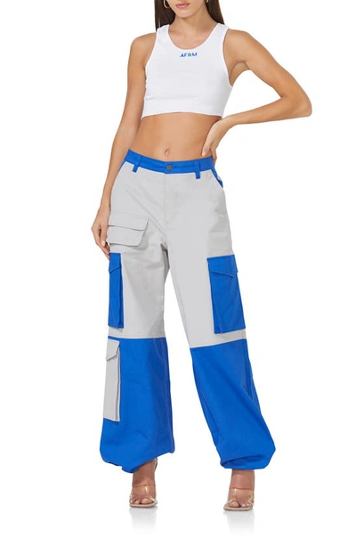 Shop Afrm Colorblock Cargo Pants In Blue Light Grey