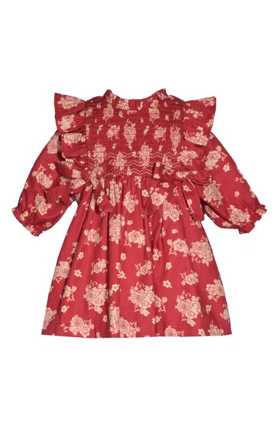 Shop Iris & Ivy Kids' Floral Smocked Bodice Dress In Red