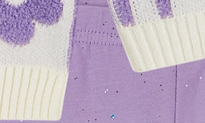 Shop Andy & Evan Floral High Pile Fleece Sweater & Leggings Set In Purple