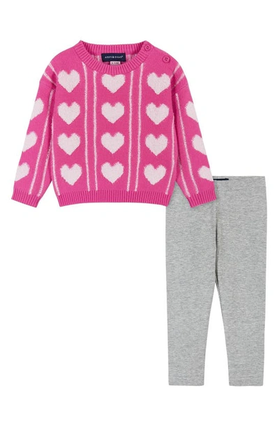 Shop Andy & Evan Heart Chenille Sweater & Leggings Set In Heart Pink