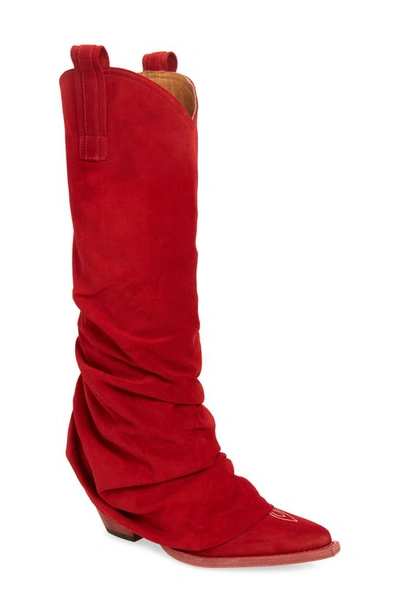 Shop R13 Leather Sleeve Cowboy Boot In Red Suede