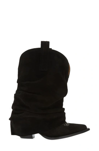 Shop R13 Leather Sleeve Cowboy Boot In Black Suede