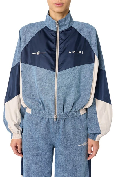 Shop Amiri Retro Mixed Media Track Jacket In Blue-chambray