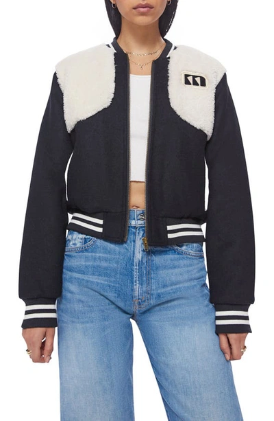 Shop Mother Vested Faux Fur Crop Varsity Bomber Jacket In Counting Sheep