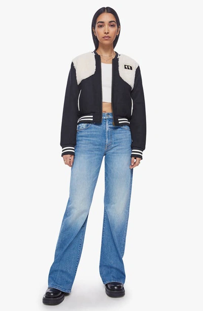 Shop Mother Vested Faux Fur Crop Varsity Bomber Jacket In Counting Sheep