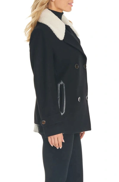 Shop Sanctuary Wool Blend Coat With Removable Faux Shearling Collar In Black
