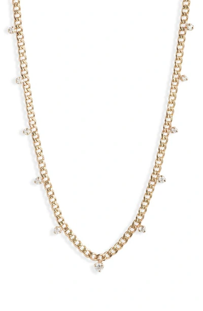 Shop Zoë Chicco 14k Gold Curb Chain Diamond Station Necklace In 14k Yellow Gold