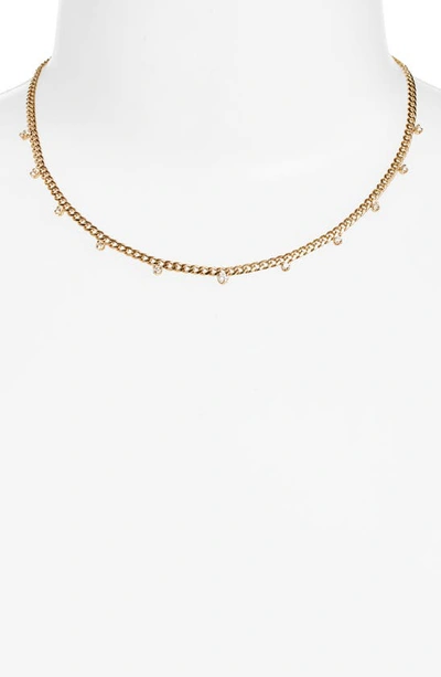 Shop Zoë Chicco 14k Gold Curb Chain Diamond Station Necklace In 14k Yellow Gold