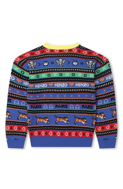 Shop Kenzo Kids' Jungle Game Crewneck Sweater In Blue
