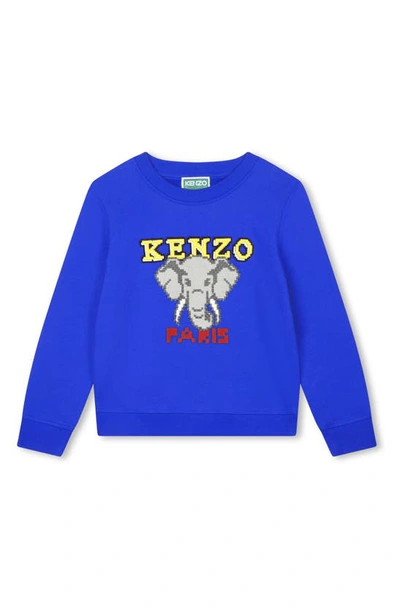 Shop Kenzo Kids' Elephant Embroidered Fleece Graphic Sweatshirt In Blue