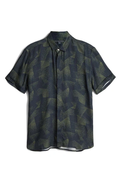 Shop John Varvatos Loren Abstract Print Short Sleeve Modal Button-up Shirt In Deep Olive