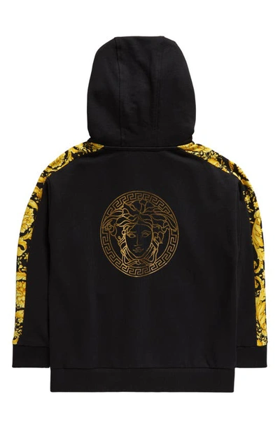 Shop Versace Kids' Barocco Glitter Logo Hoodie In 2b130 Nero Oro